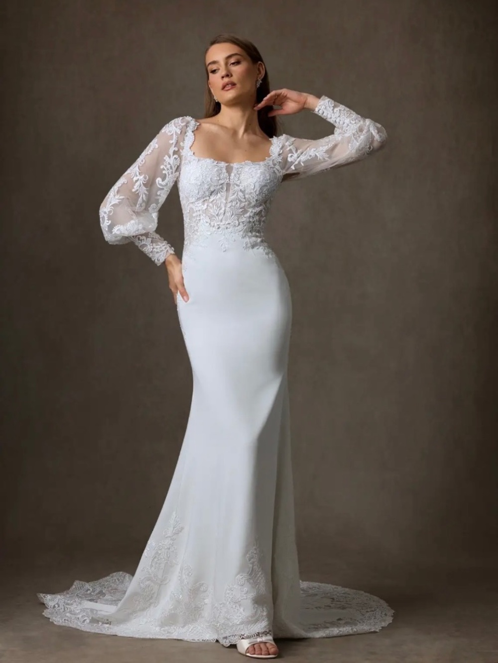 Azazie Isadora Diamond White Mermaid Lace Dress